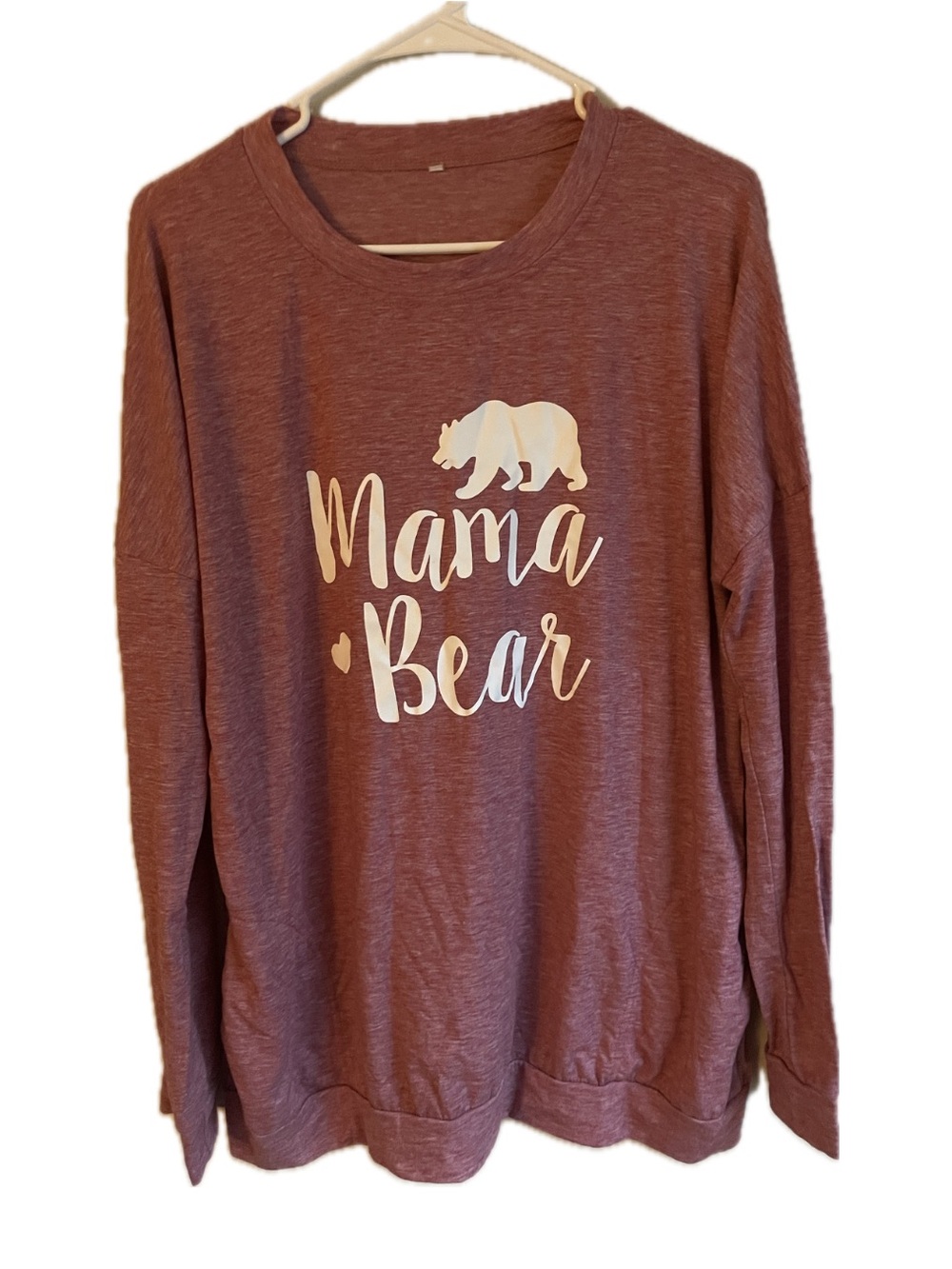 Mama Bear Long Sleeve Shirt Burgundy Maroon Graphic Top 65% Cotton
